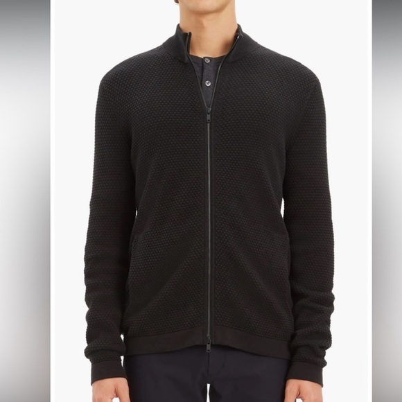 Theory Udeval NWT Large Breach Slim Fit Zip Sweater Black Waffle Thermal Size L - Picture 4 of 6